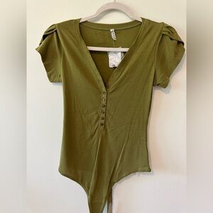 Intimately by Free People - Olive Green Button-Down Women's Body Suit